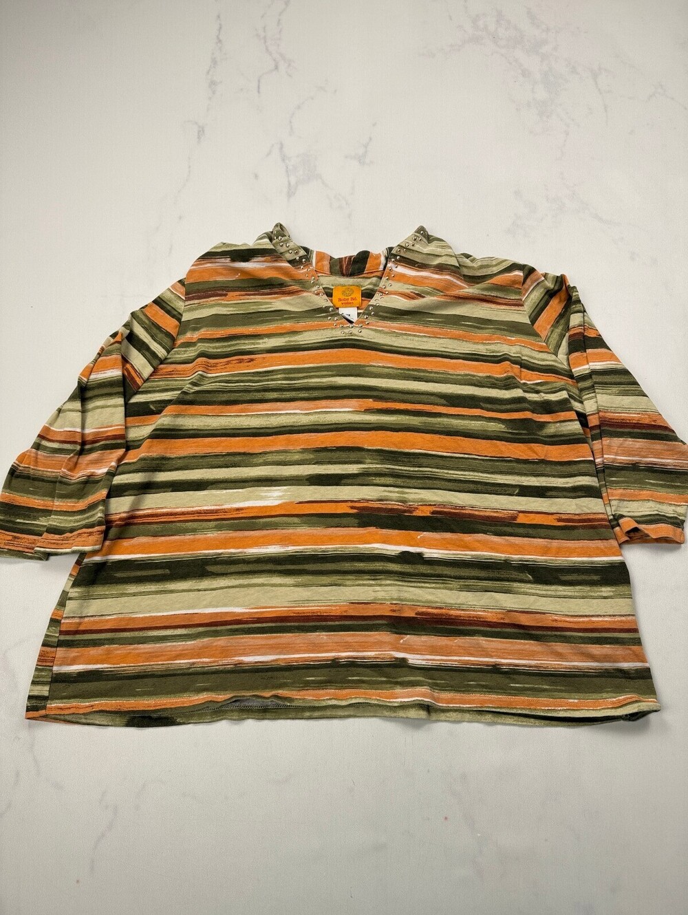 Ruby Rd. Printed Blouse Orange Khaki 70s Retro - Womens 2X